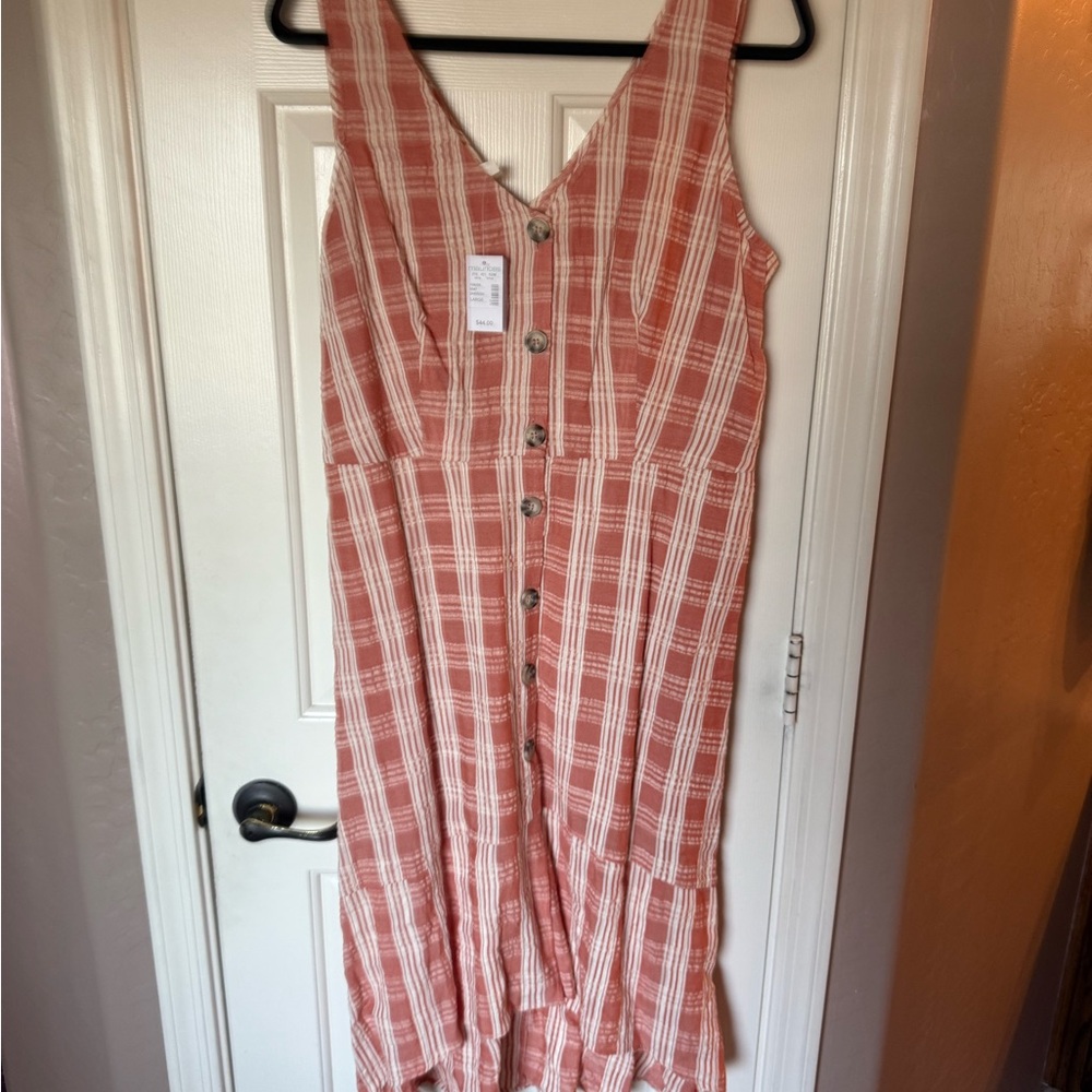 Maurices Peach and white Plaid High Low Dress
